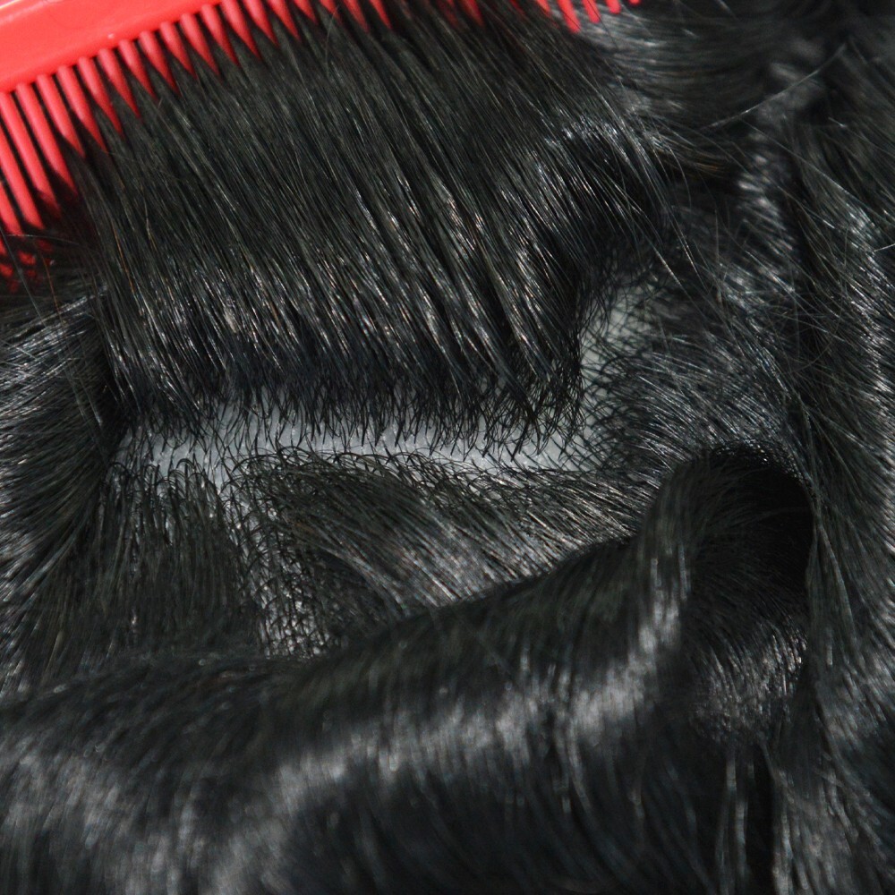 Mens Toupee Human Hair Replacement System Thin Skin Toupee Hairpiece Black Skin