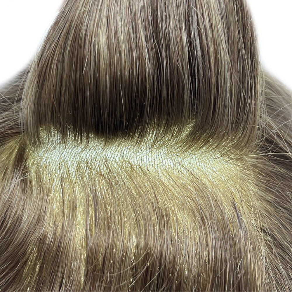 Mens Toupee French Lace Front Hairpieces Poly Skin PU Human Hair Systems for Men