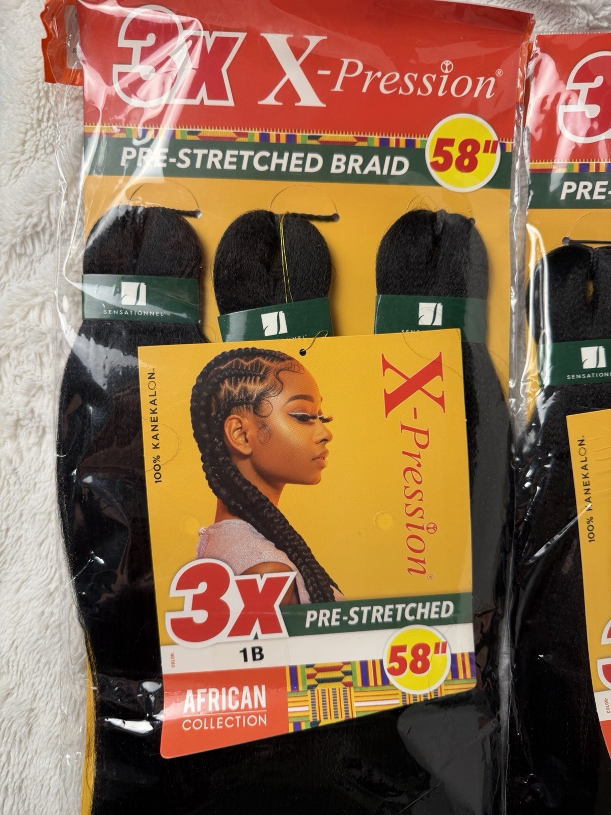 2 pk Sensational 3X X-pression Pre-stretched Braid 58″ 1B 100% Kanekalon