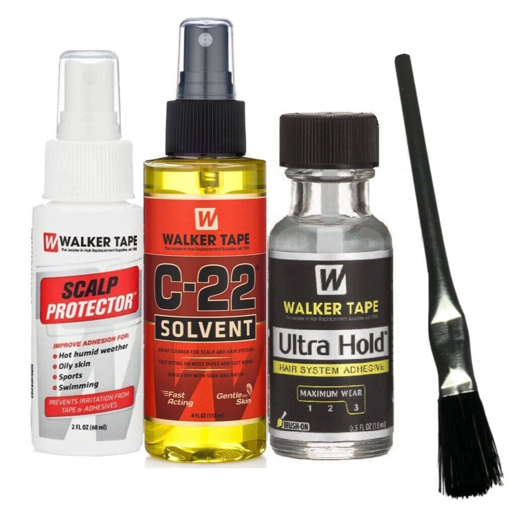 Walker Ultra Hold 0.5z Glue, 2oz Scalp Protector ,4oz C22 W/Brush -4 Piece Kit.