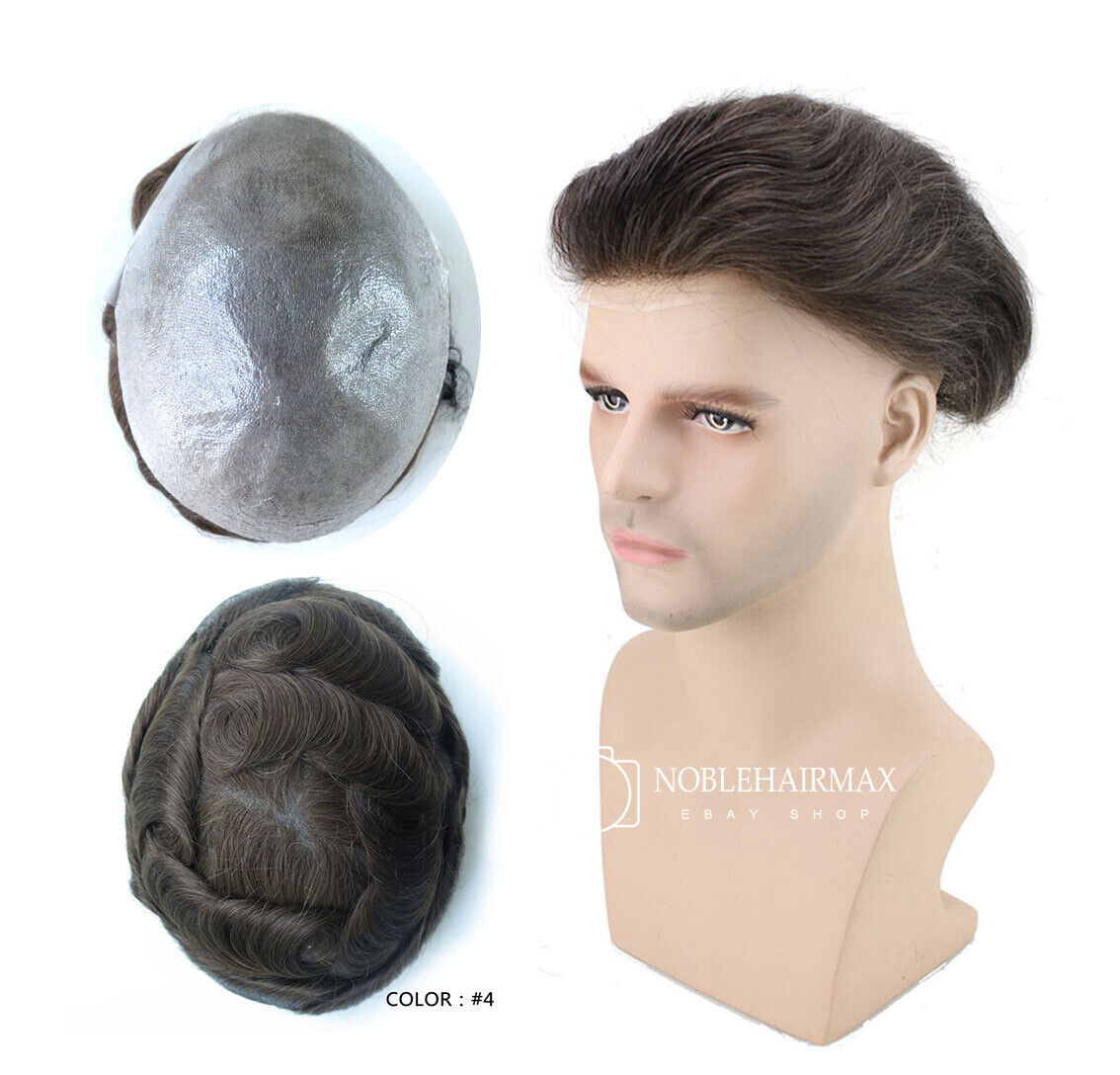 Mens Toupee Human Hair Replacement Full Poly Skin Injected PU System Men Wig AAA