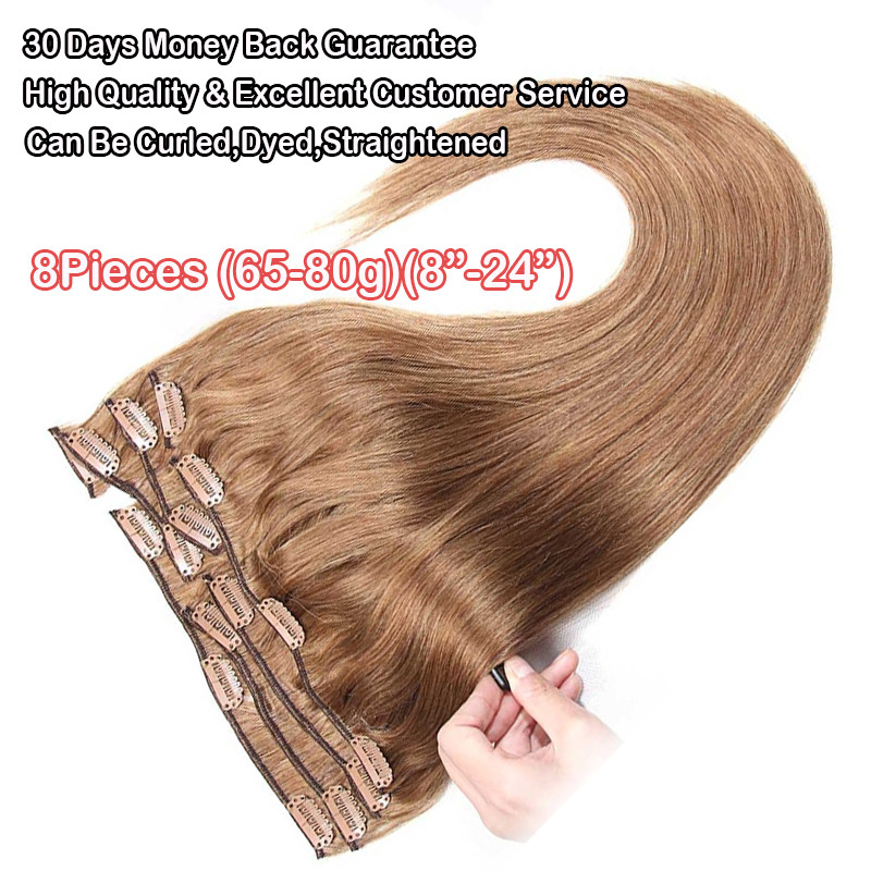 Silky Soft 100% Human Hair Extensions Clip In REMY Full Head 8PCS Mix Blonde US