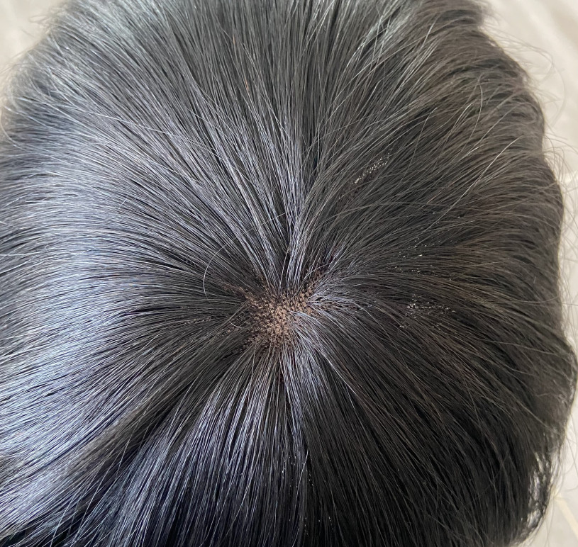 Durable Mens Toupee Human Hair Replacement System Fine Mono Poly Skin Hairpiece