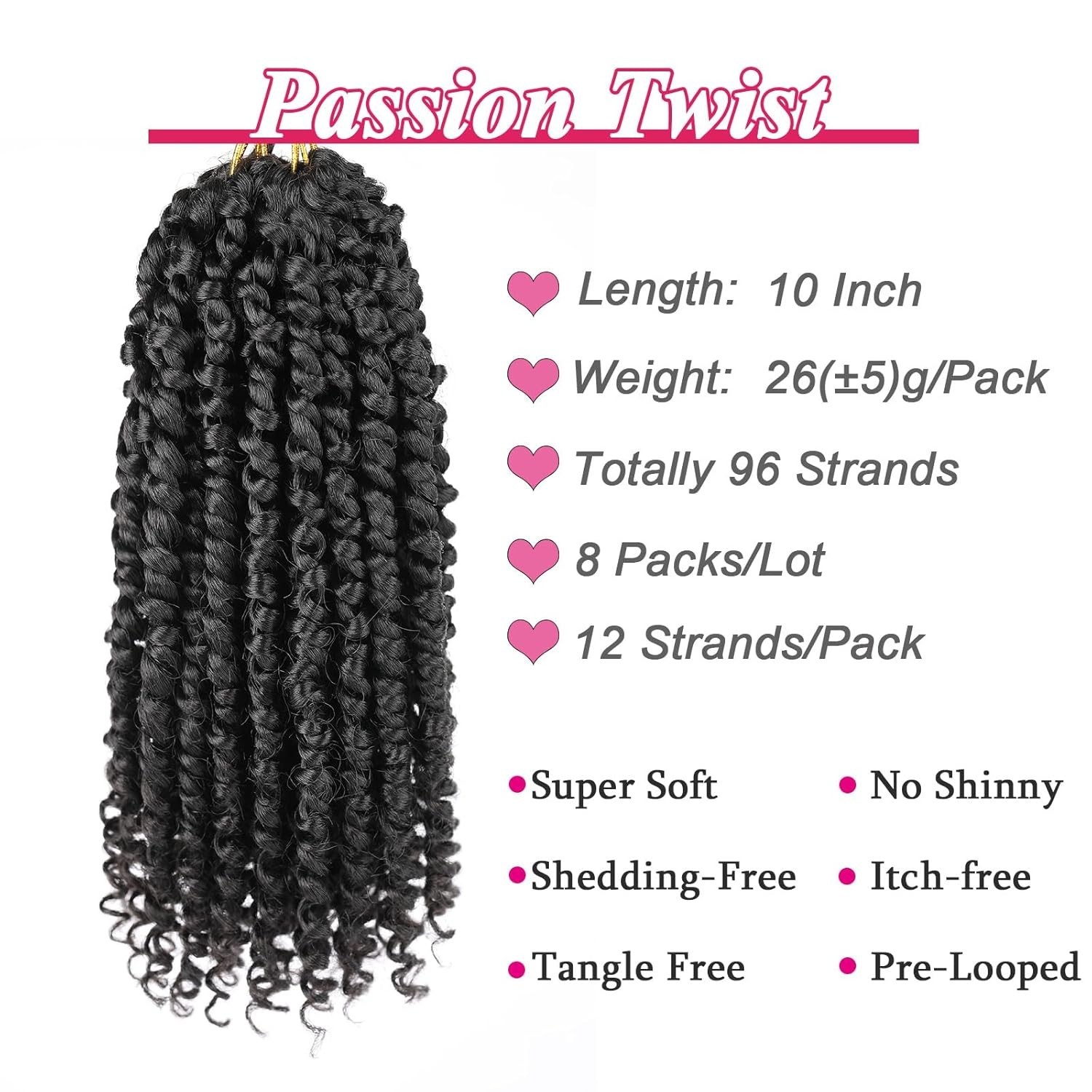 10 Inch Pre-Looped Passion Twist Crochet Hair – 8 Packs Pretwisted Bohemian Brai