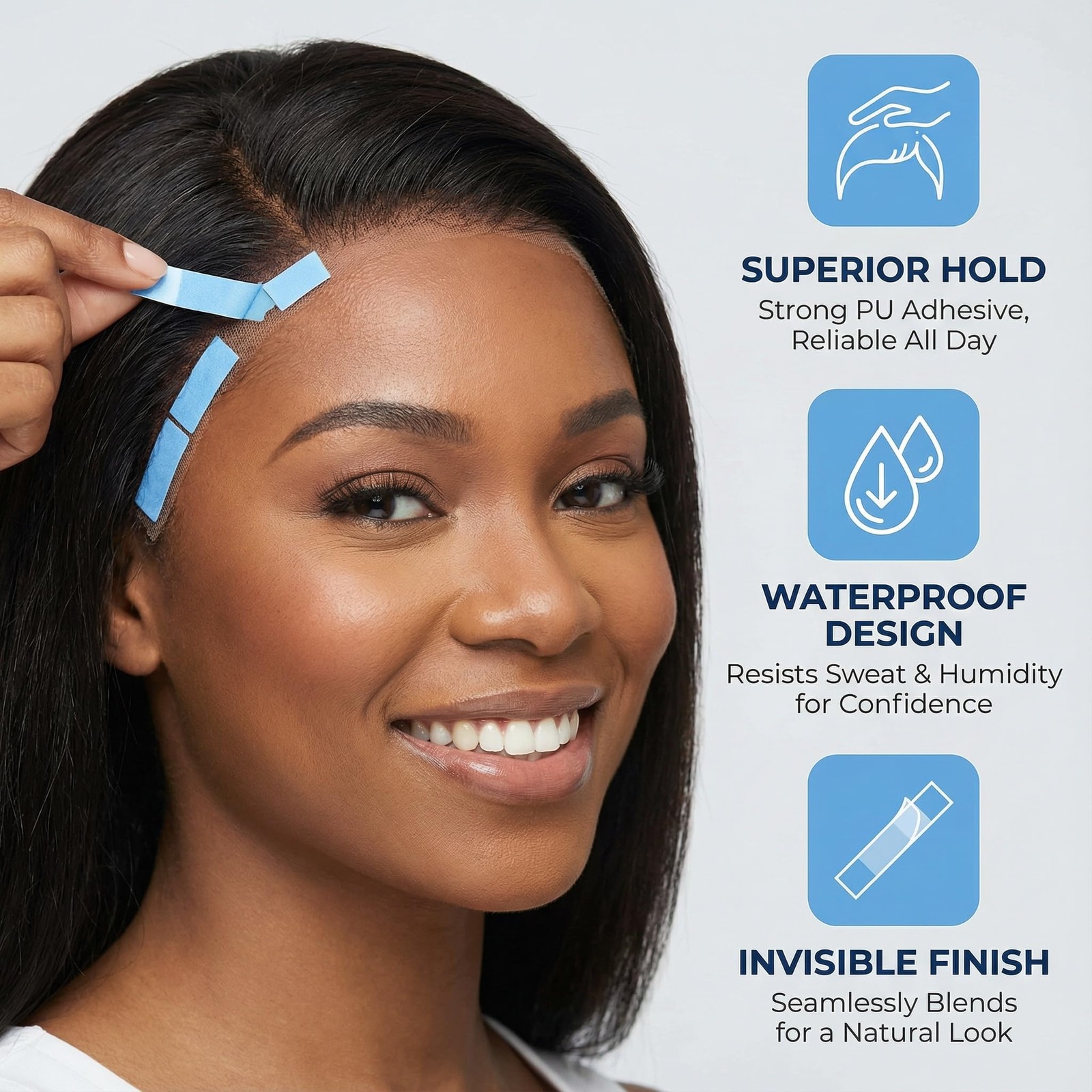 36PCS Blue Double Sided Wig Tape for Lace Front Wigs – Strong Hold Waterproof…