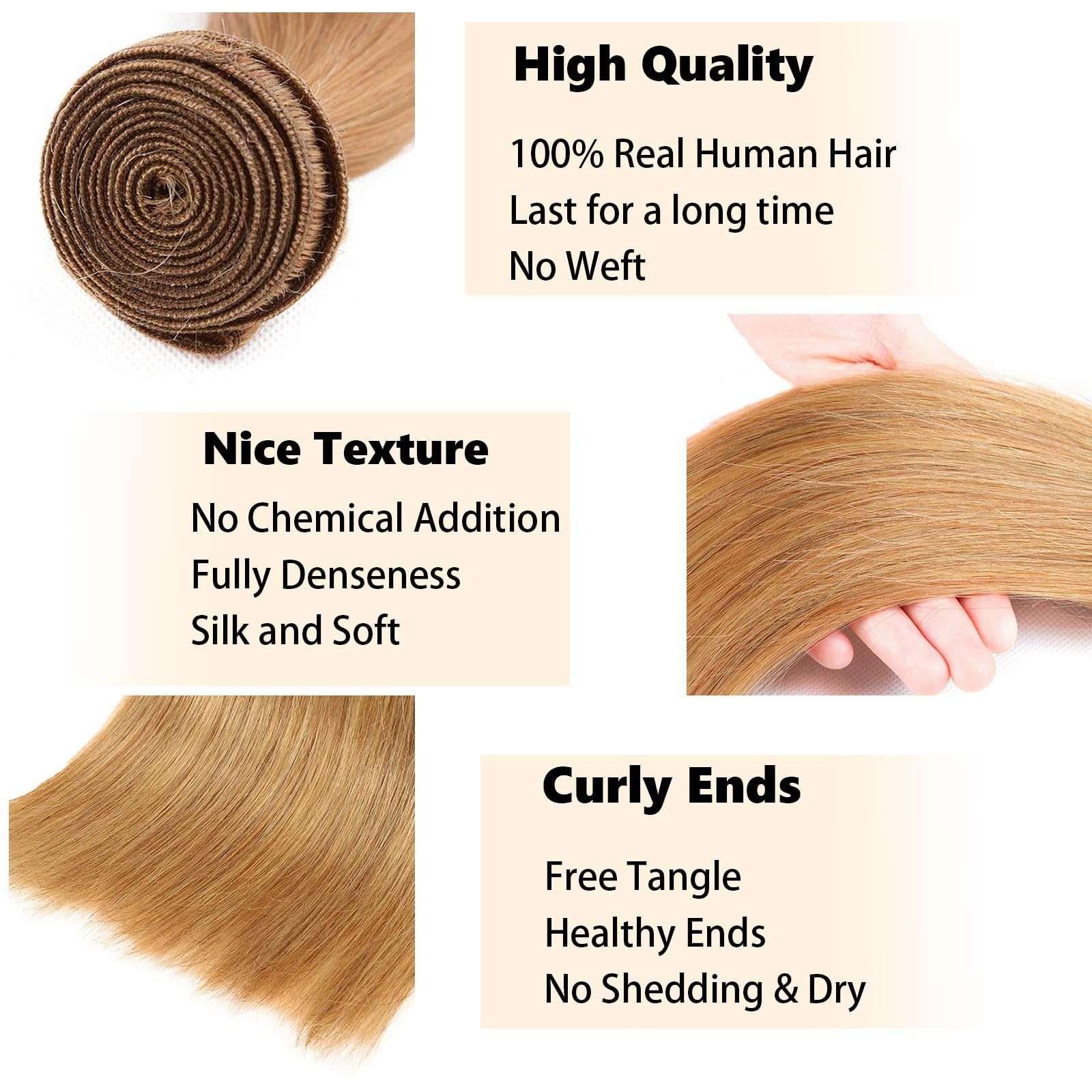 Fabimiya 8 10 12 Inch Human Hair Bundles Honey Blonde 27 Straight Bundles Human