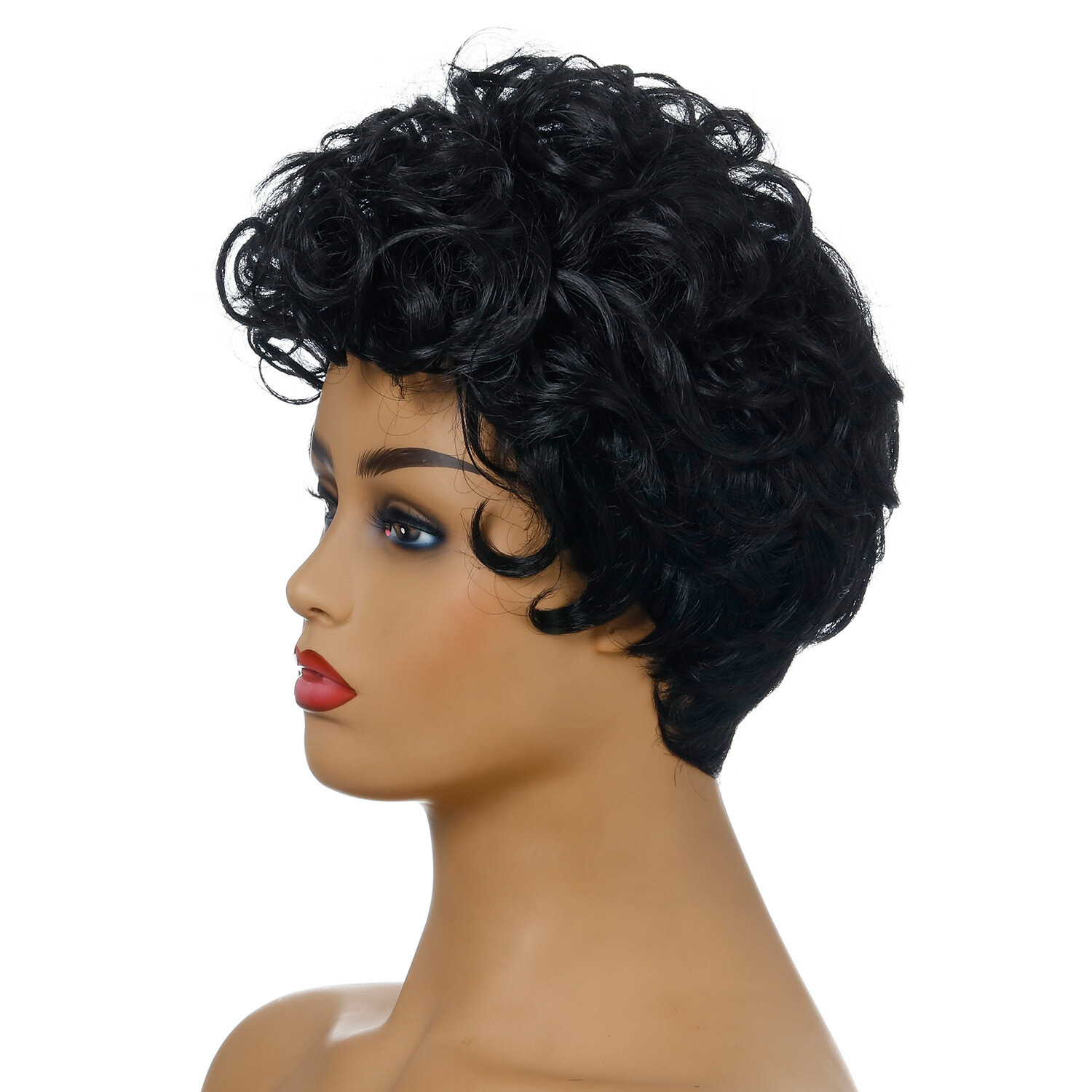 Women Curly Wavy Short Wigs Black Ladies Costume Synthetic Hair Brazilian Style