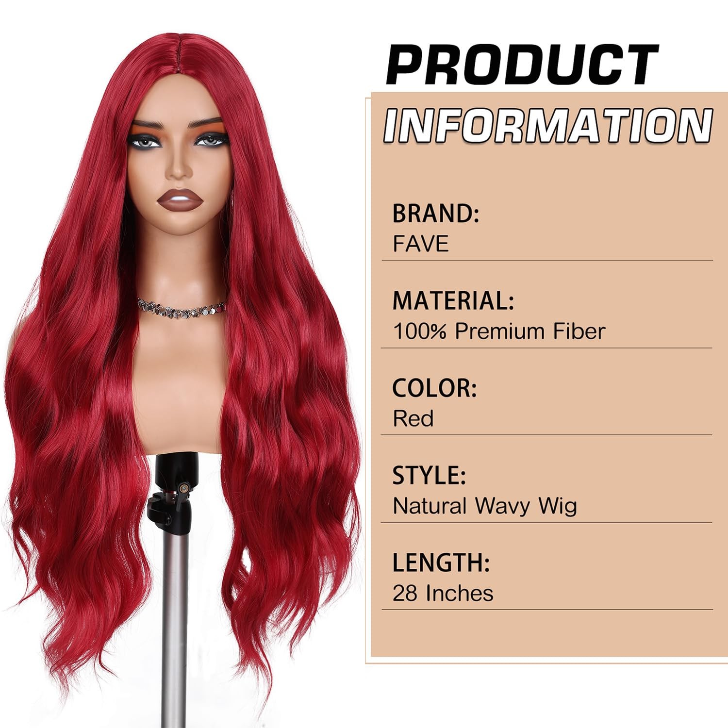 Red Wigs for Women Mermaid Waves Synthetic Wig 28 Inches Middle Part Long Wav…