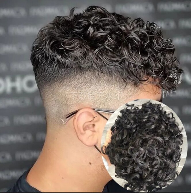 20mm Natural Curly Hair Toupee for Men Super Thin Durable Mono &PU Base 6×8 Inch
