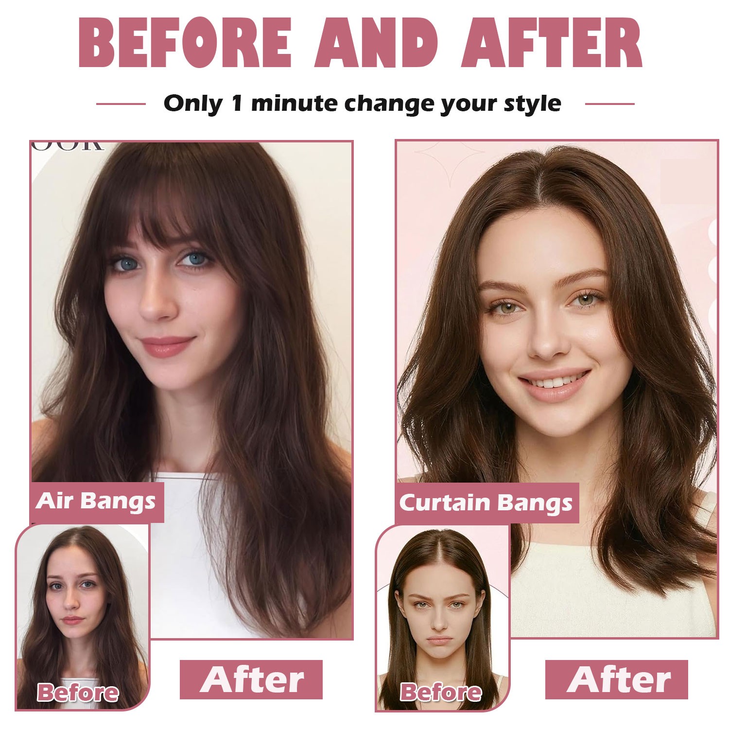 2026 100% Human Hair Topper Toupee Clip in Hairpiece Bangs Bob Top Wig For Women