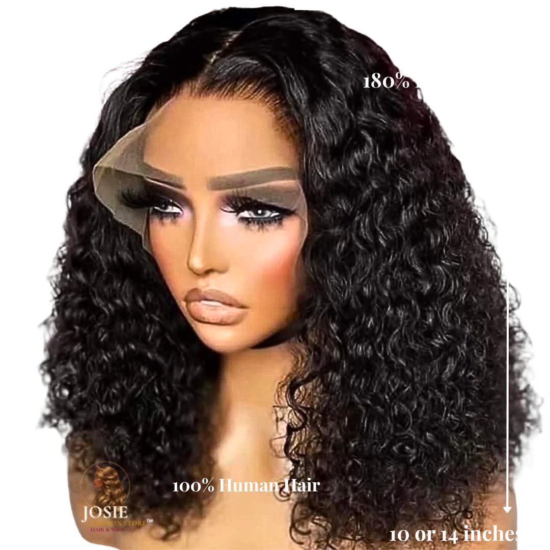 10″ Jerry Curl Lace Front Wig 100% Human Hair Short Affordable Glueless