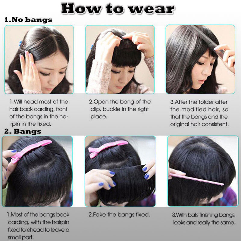 French Fringe Bangs Front Forehead Hairpiece Clip in Hair Extensions As Human