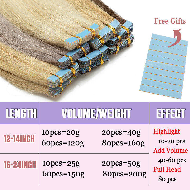 Bleach White Tape In 150G Remy Human Hair Extension Thick Skin Weft Double Drawn