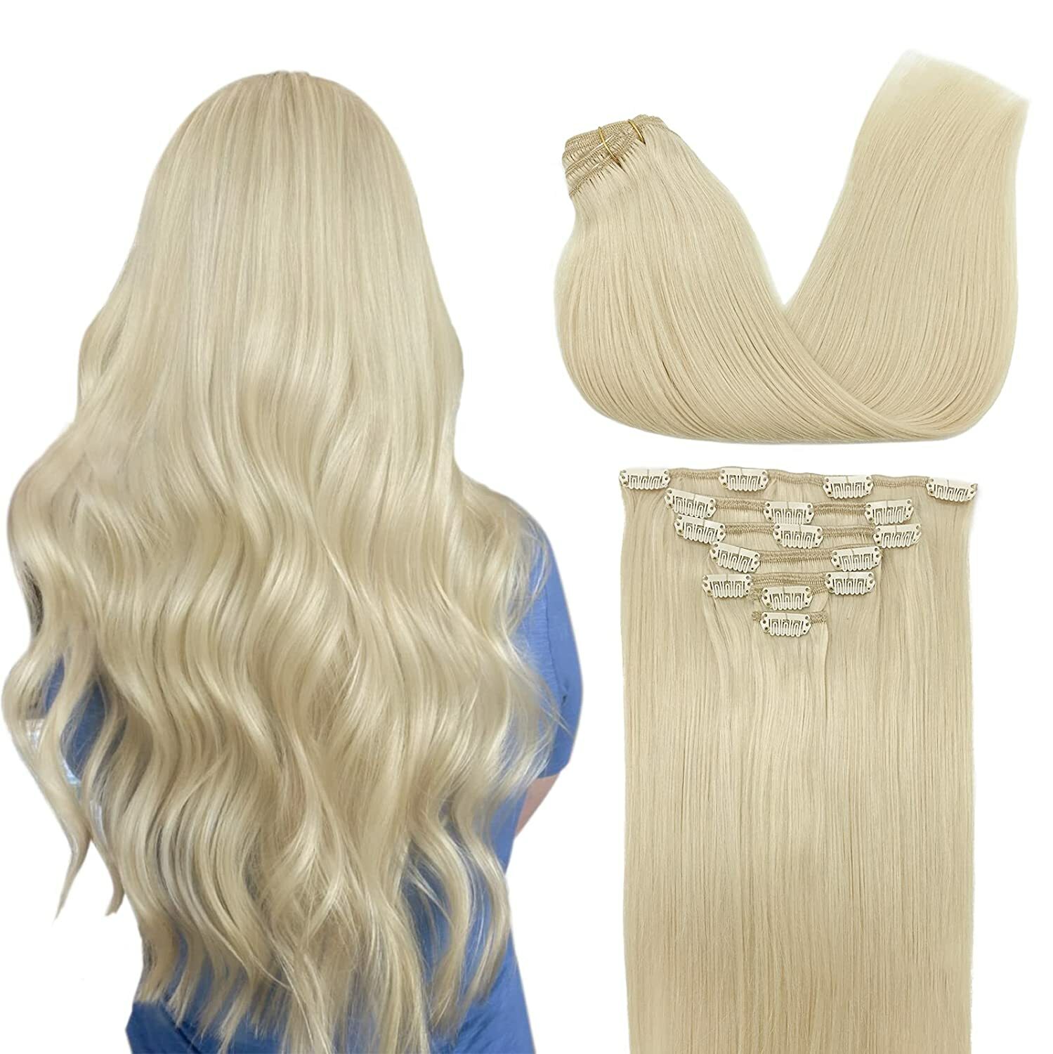 100% Human Hair Extensions Clip In Real Remy Hair Full Head Thick 8Pieces120gram