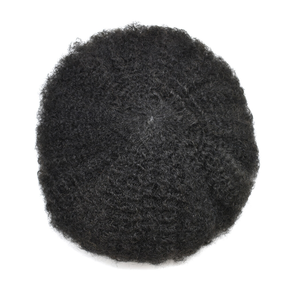 Toupee Men Human Hair Afro Wave Wig French Lace Thin Skin Kinky Curly Hair Units