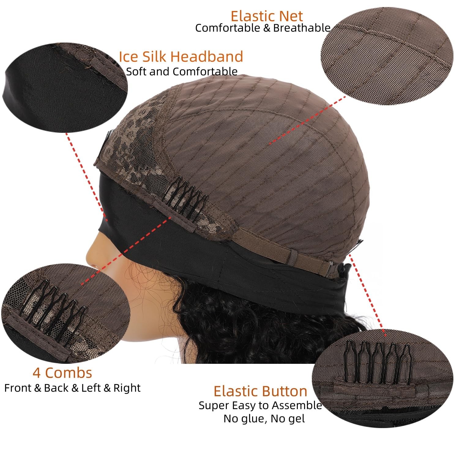 Ghaadd Headband Wig Human Hair Body Wave Wigs for 16 Inch, black