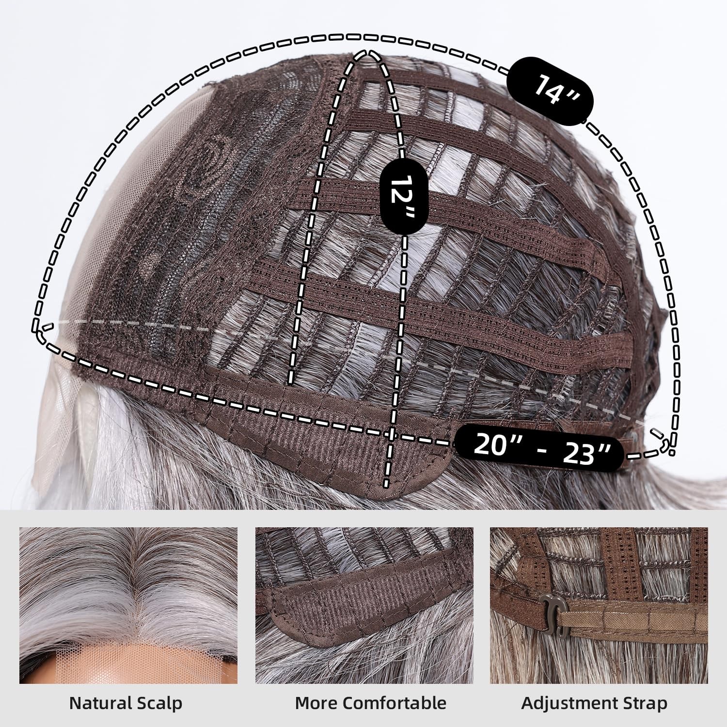 Testar Grey Mixed White Wig For Women Short Salt And Pepper Straight Lace Front