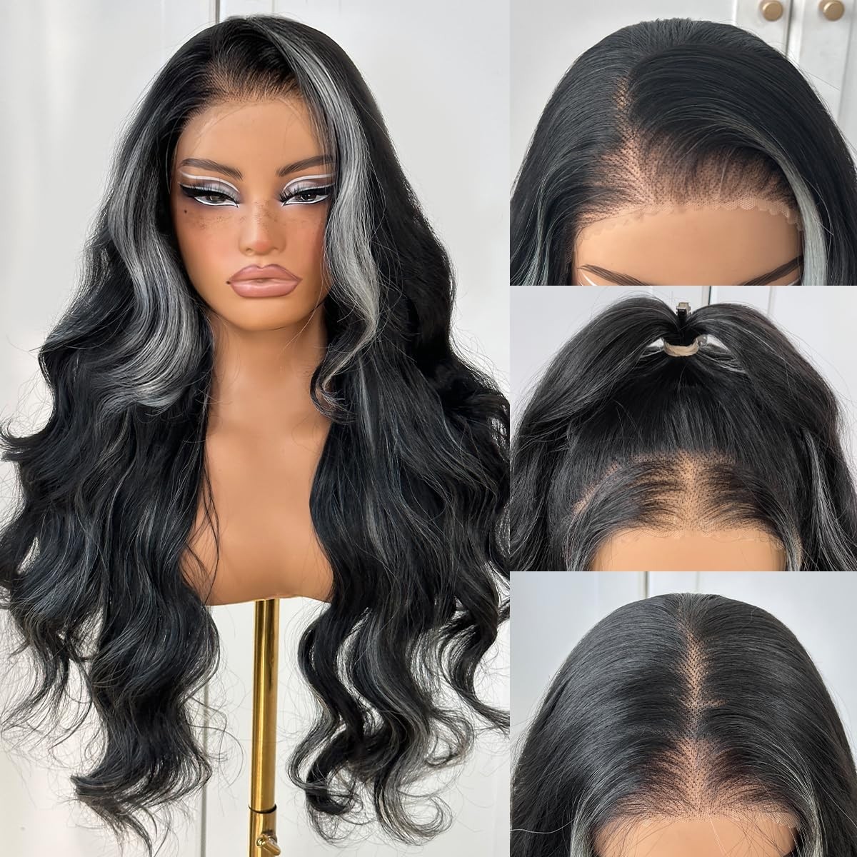 LACE FRONT WIG HUMAN HAIR BLENDED HIGHLIGHTS BODYWAVE