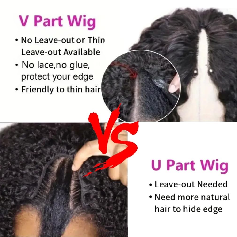 V Part Human Hair Wigs, Upgrade Curly V Part Wigs Human Hair Clip In Half V Wigs