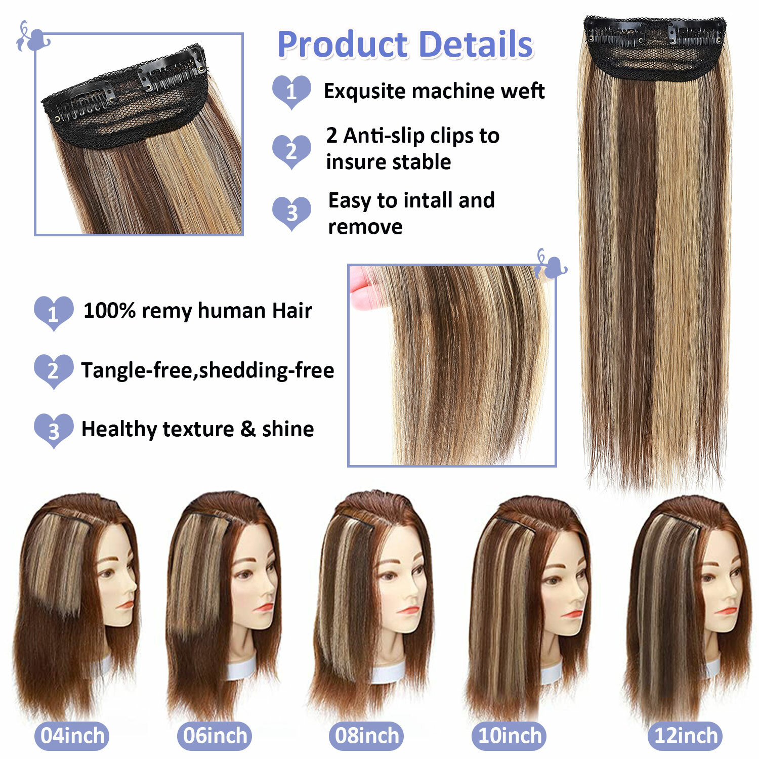 Mini Hair Pad Remy Human Hair Clip In Hair Extensions Invisible Topper Hairpiece