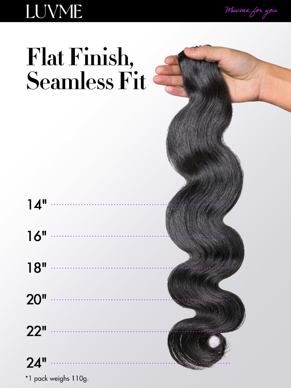 Body Wave Clip-In Hair Extensions 20″ Natural Black 110g 100% Remy Human Hair, S
