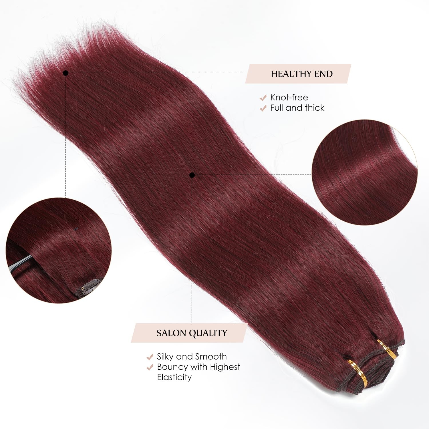 Sisily Clip In Hair Extensions Real Human Hair 16 Inch 140G Burgundy Red 100
