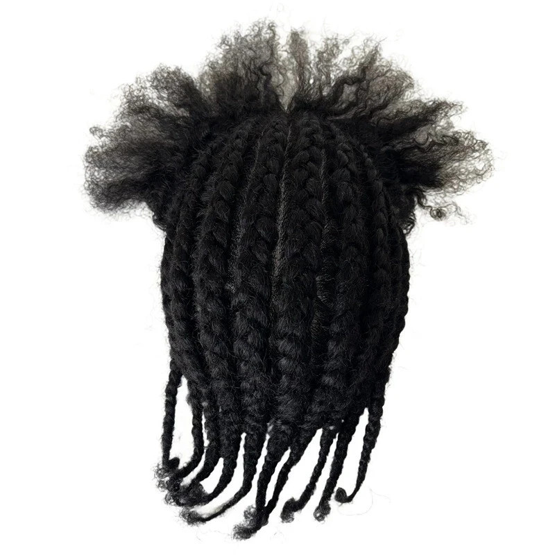 100%Human Hair Replacement Cornrow Braids Unit 8×10 Full PU Toupee for Men