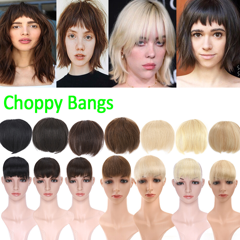 Thick Neat Air Bangs 100% Human Hair Extensions Clip in Fringe Front Hairpiece