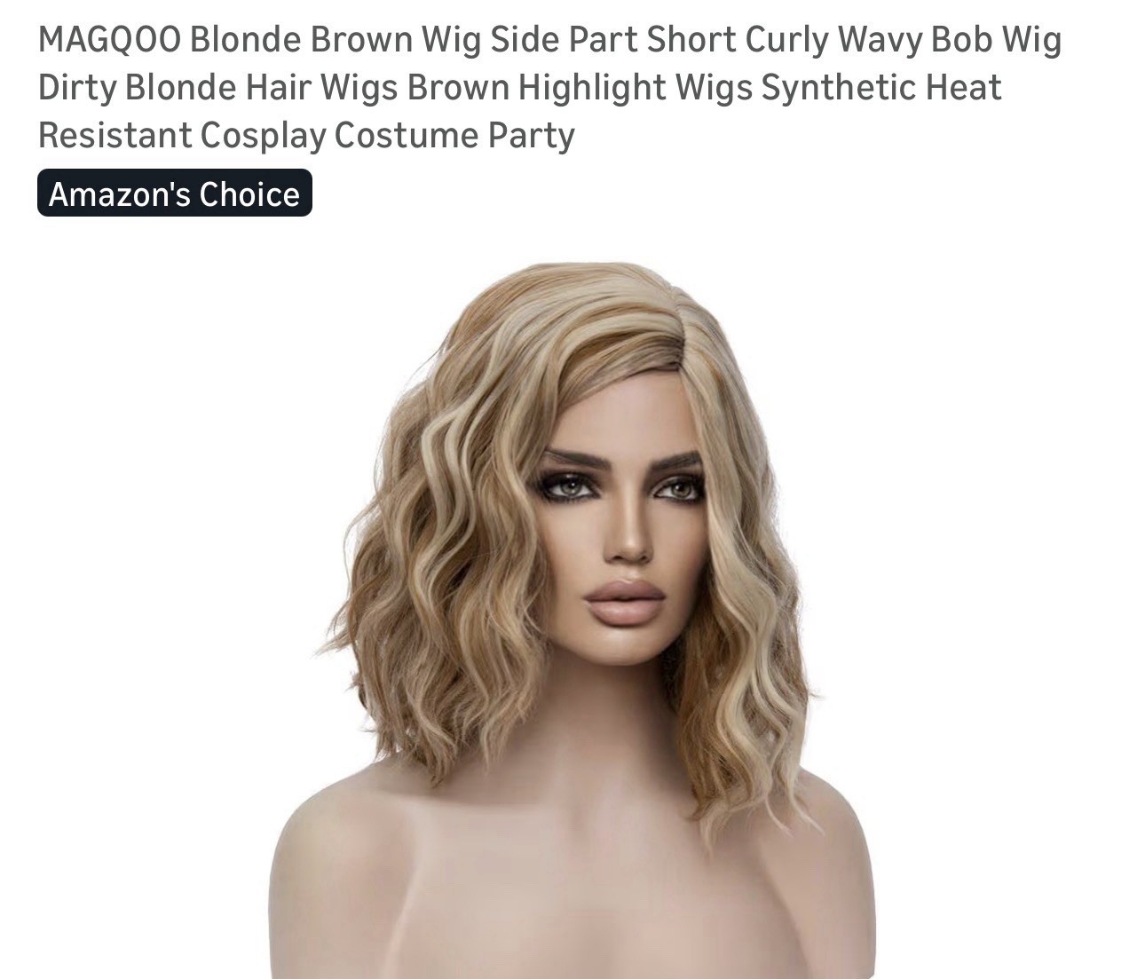 MAGQOO Short Curly Wavy Bob wig, Blonde Brown w/ Side Part, Women Synthetic Hair