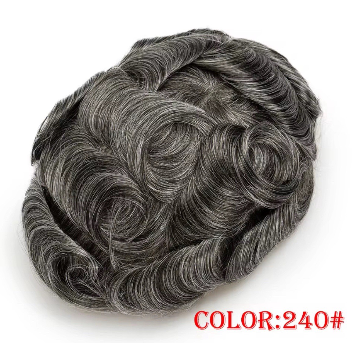 Men’s Human Hair Toupee Hairpiece Lace Base Adhesive Tape-In Wavy 5x7in