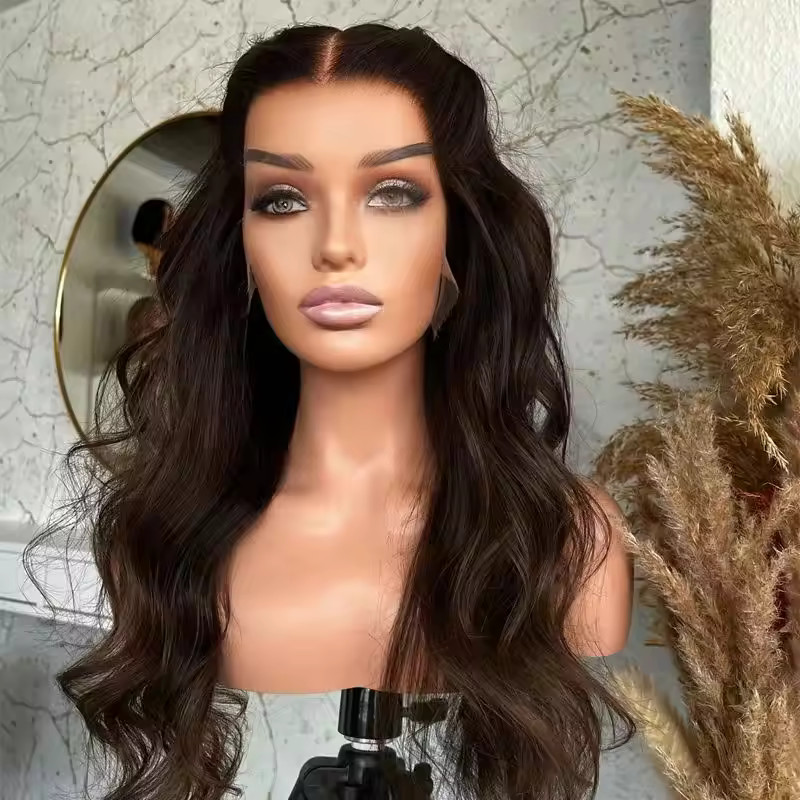13×6 Dark Brown body wave wigs 100% Human Hair Lace Front Wigs Bleached Knots