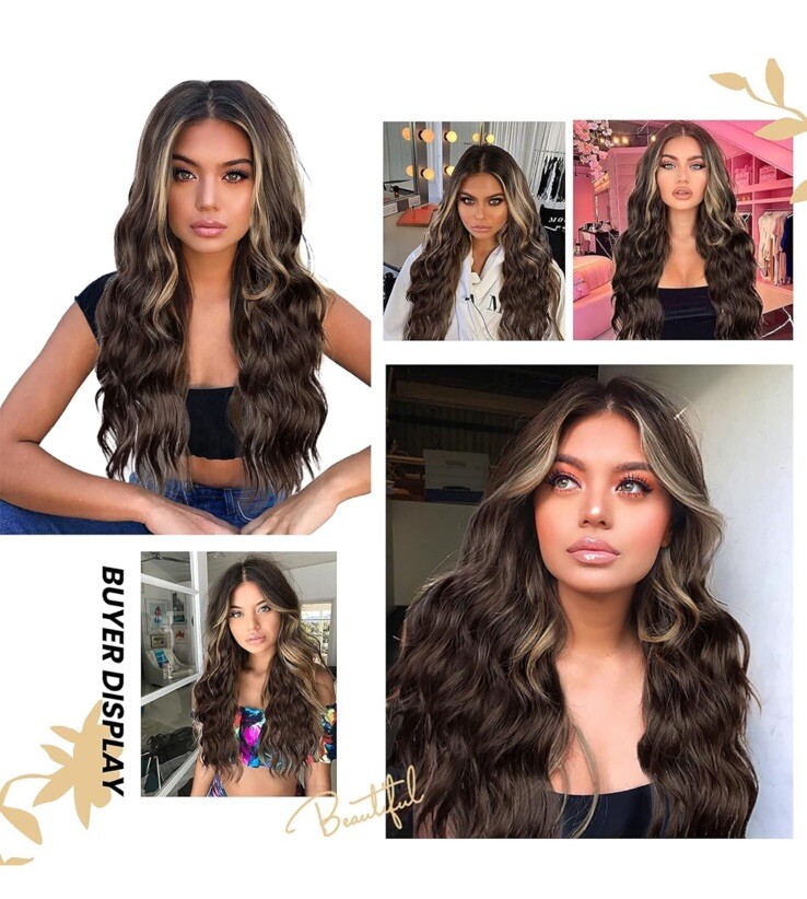 N NAYASA Long Wavy Middle Part Wig For Women Brown Mixed Blonde 24inch