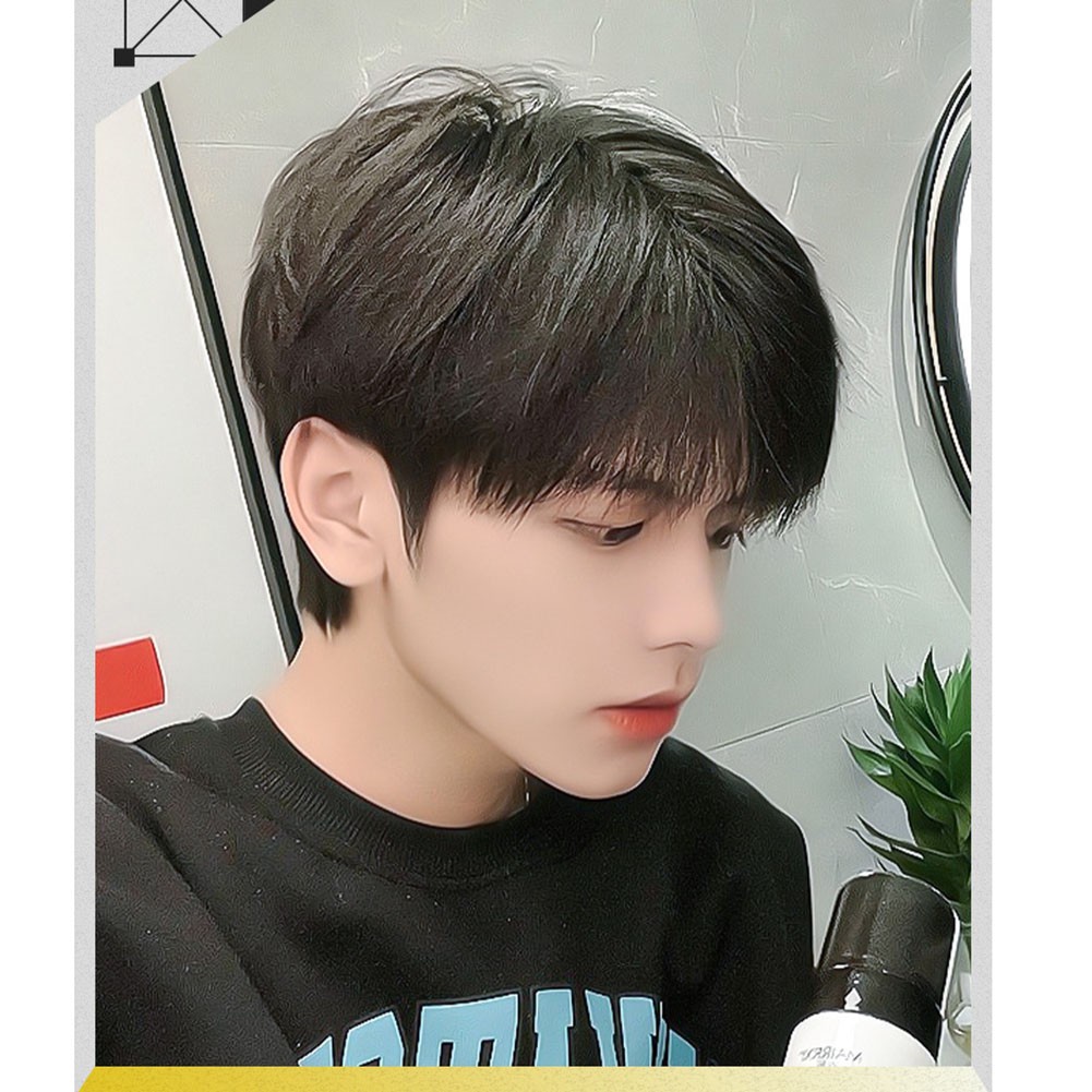 Short Full Hand-made Wig Genuine 100% Natural Hair Men Hairpiece Toupee Wig