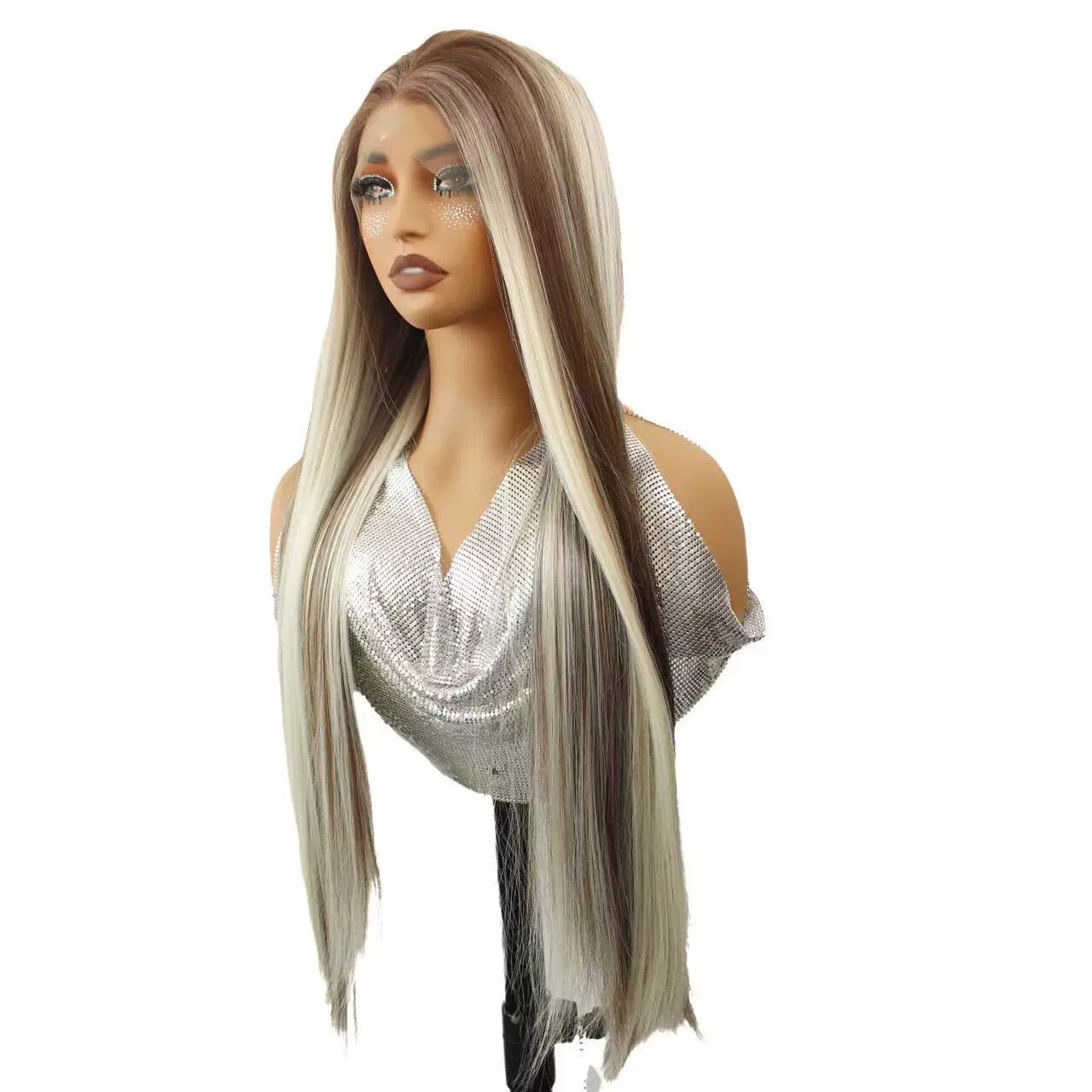 Ombre Ash Blonde with Brown Highlight Synthetic Lace Front Wigs Heat Resistant