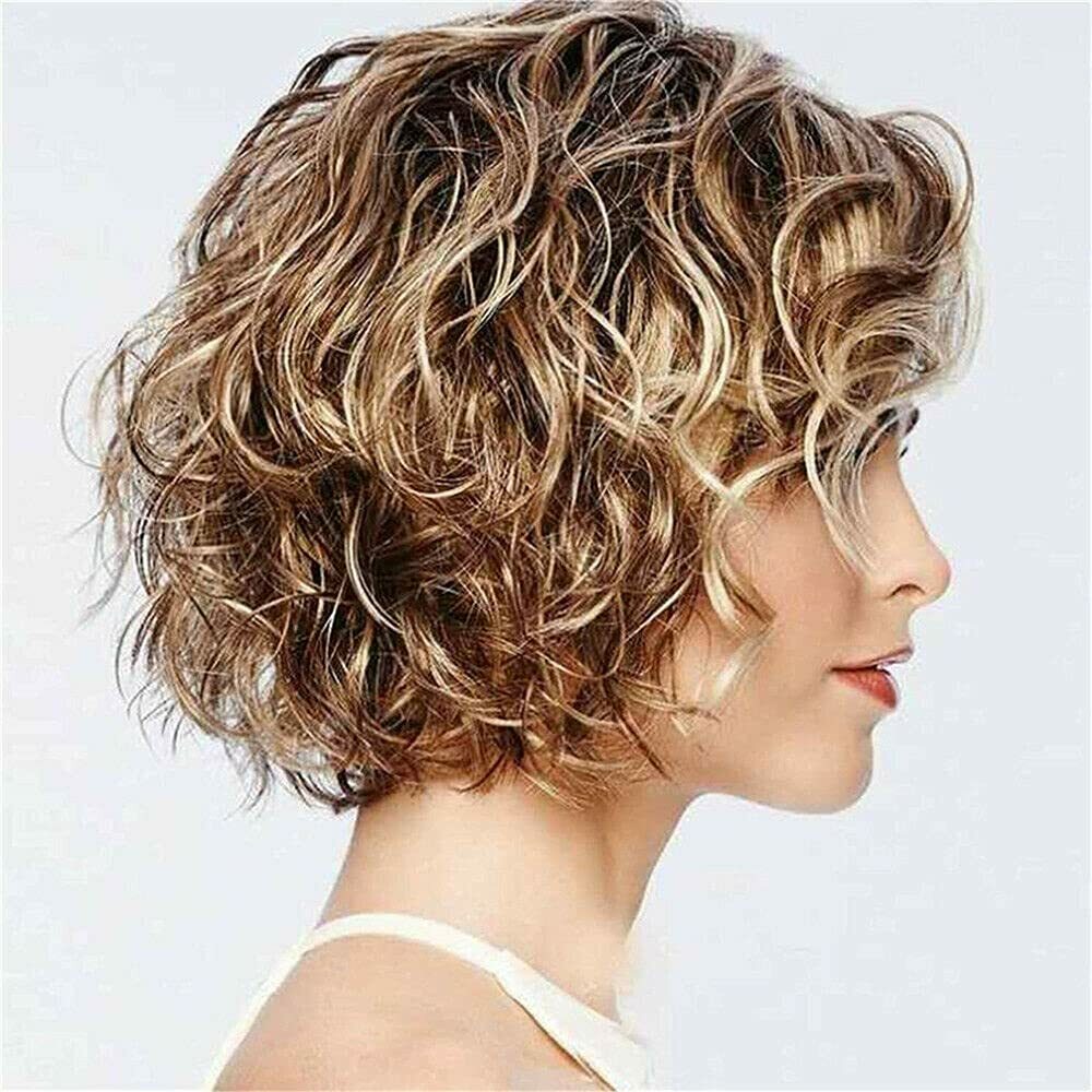 10 Inch Short Women Curly Wavy Bob Wig Fluffy Dark Blonde Hair Cosplay Casual US