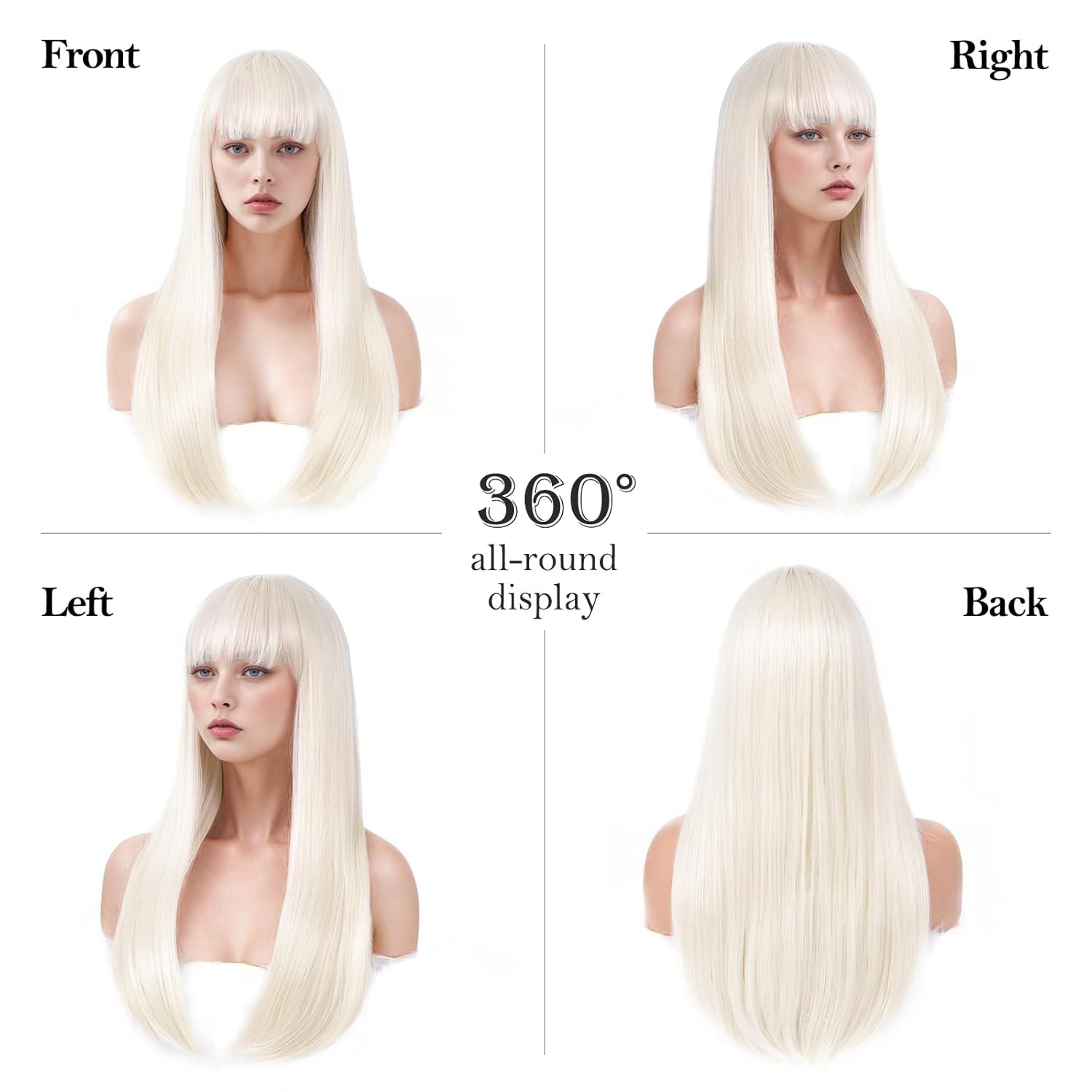 Bleach blonde Heat Resistant Hair Long Straight Costume Wig With Bangs