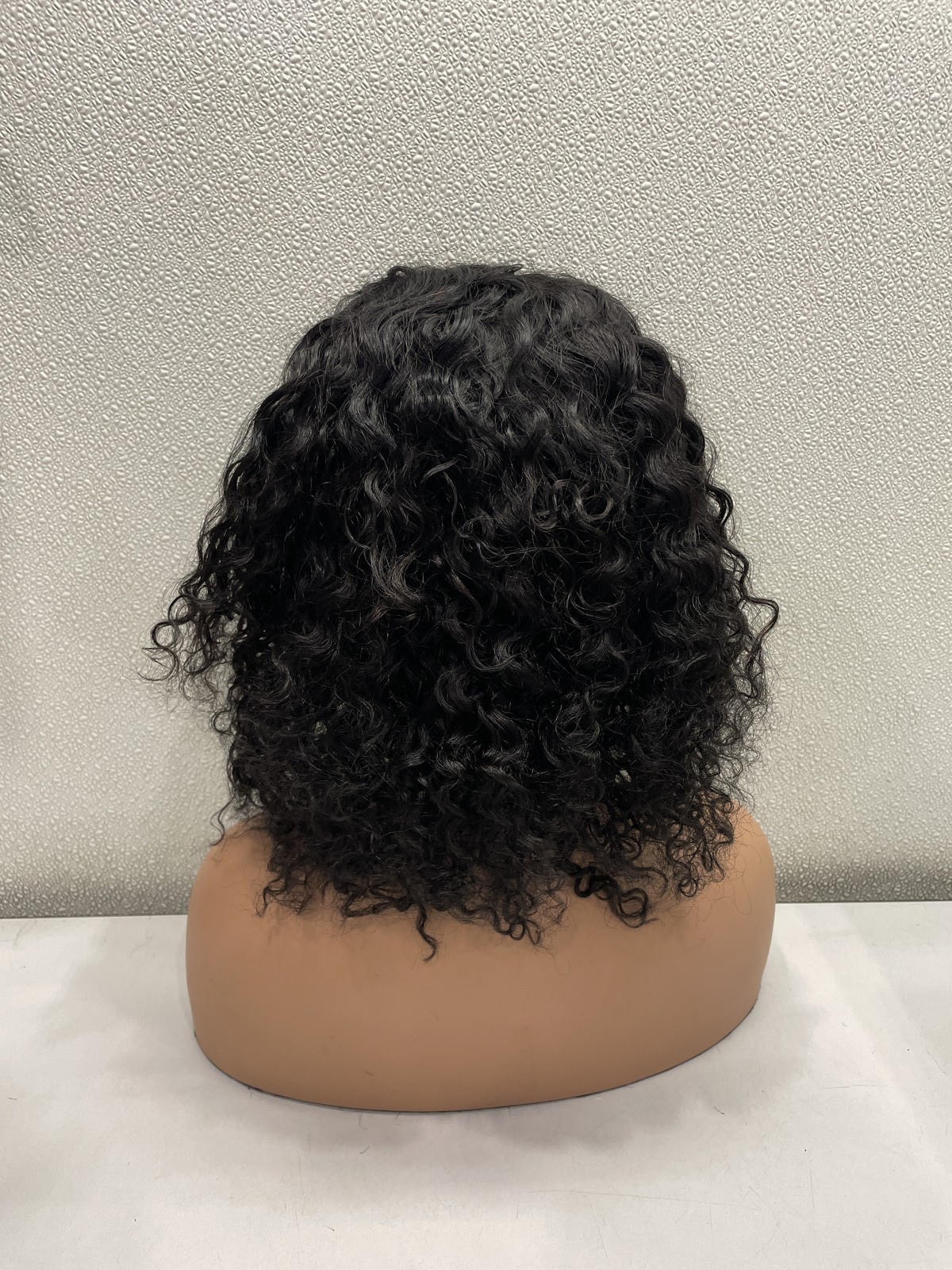 Natural Black Curly Human Hair Blend 13×4 Lace Front Glueless Wig, 16″