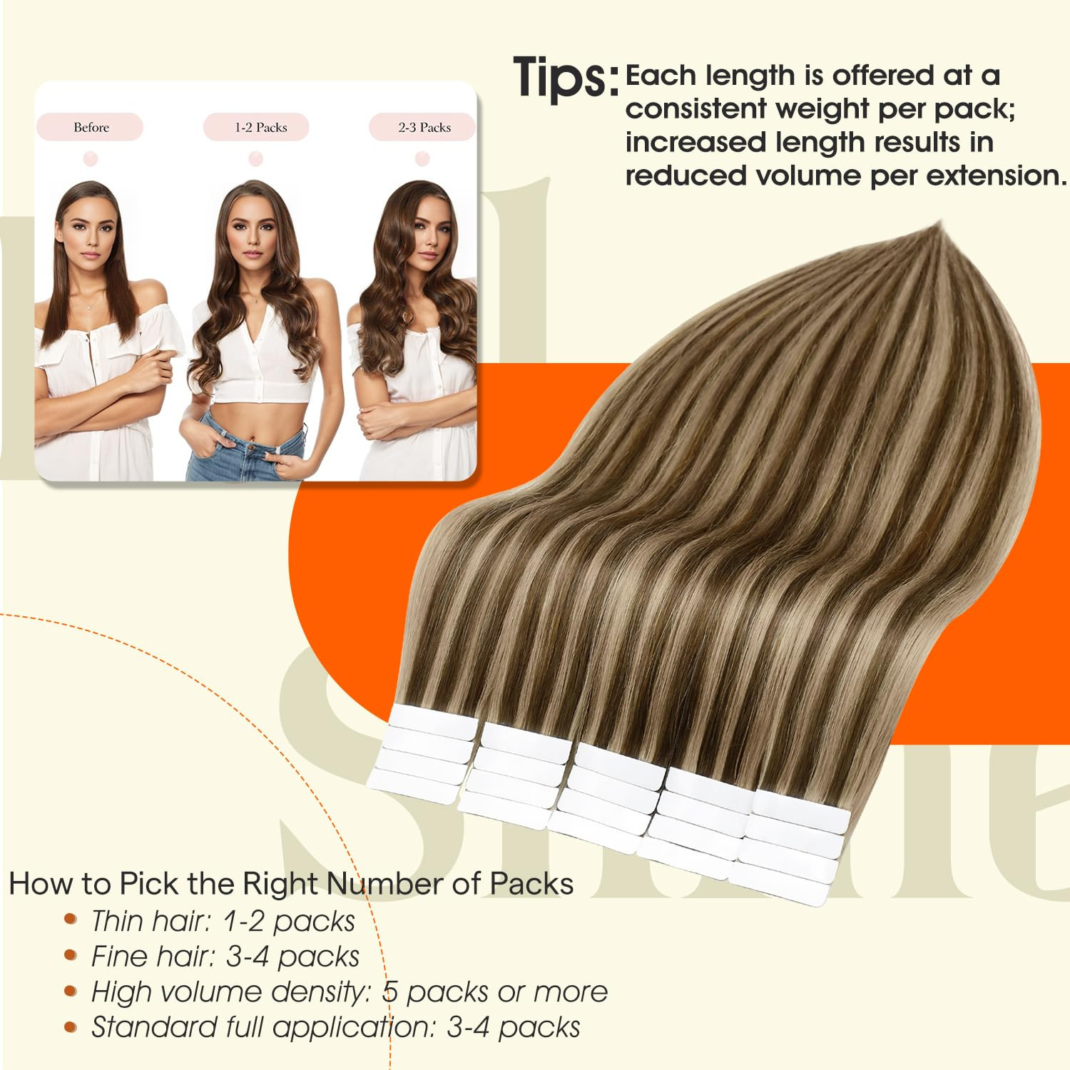 18″ Tape-In Hair Extensions Color 4P27 Medium Brown & Honey Blonde 20Pcs