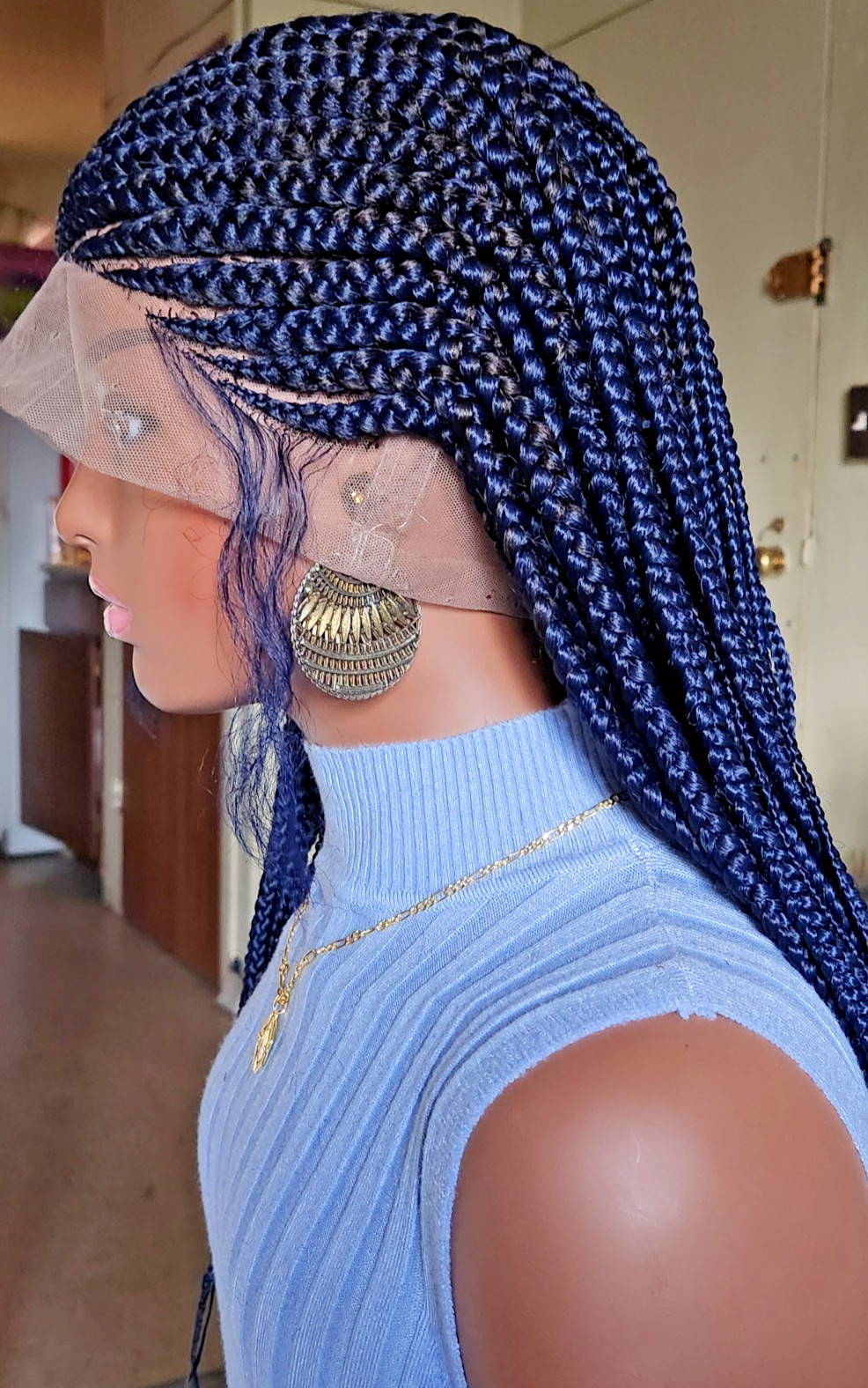 Handmade box Full Lace Cornrow wig 1B mix Dark blue