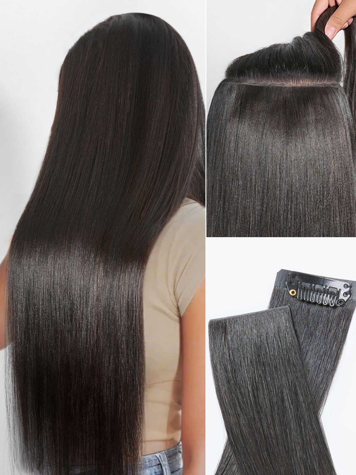 Invisible Yaki Straight Clip-In Hair Extensions, 18″ 220g, Real Human Hair, 12 P