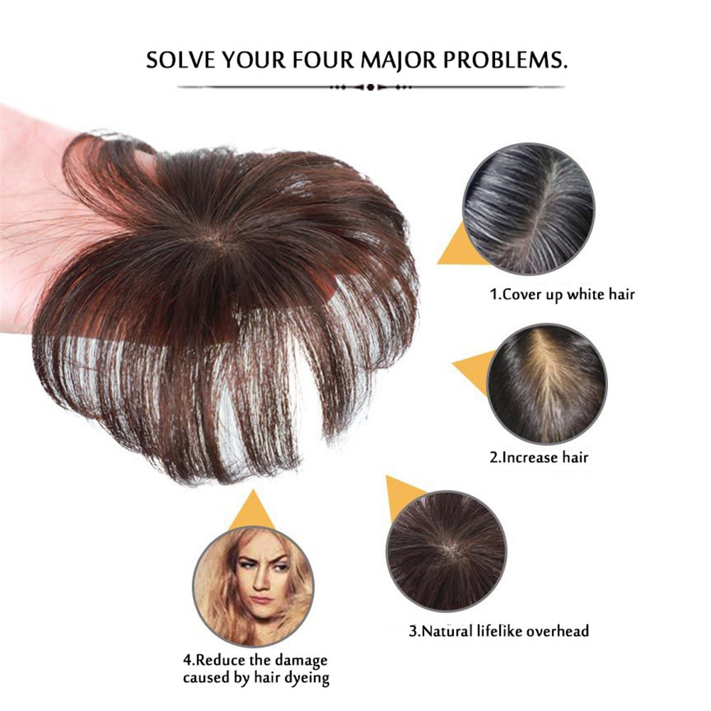 100% Real Human Hair Clip in Short Thin Hair For Men Hair Bangs Replacement