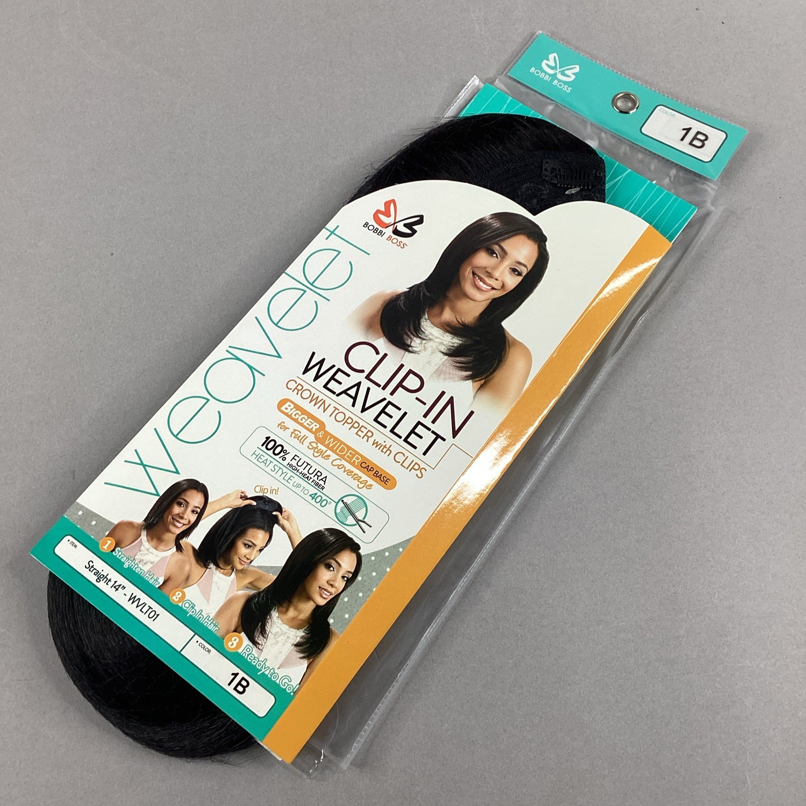 Hair Topper #1B Off Black 14” Straight Clip-In Crown Piecce Weavelet Synthetic