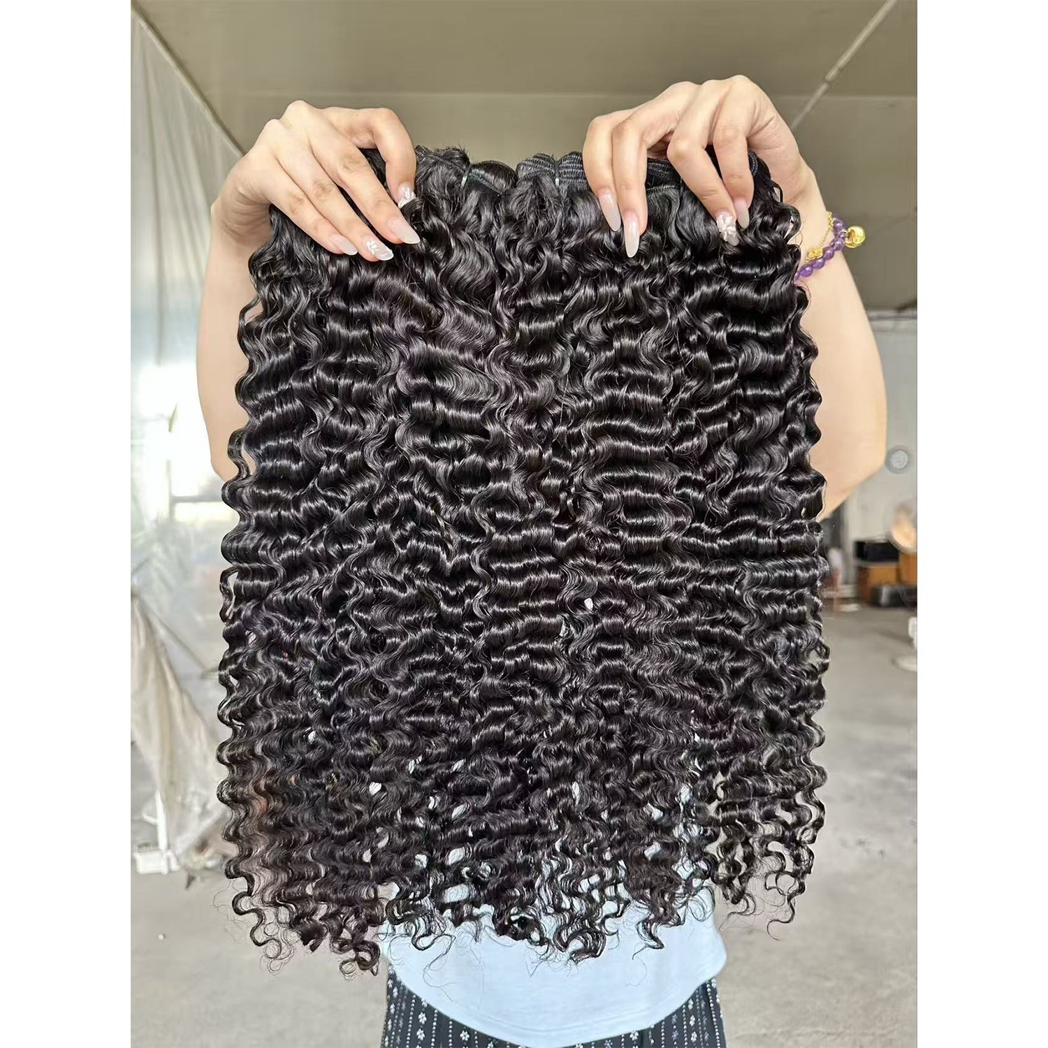 Burmese Curly Human Hair Bundles #1B Natural Color