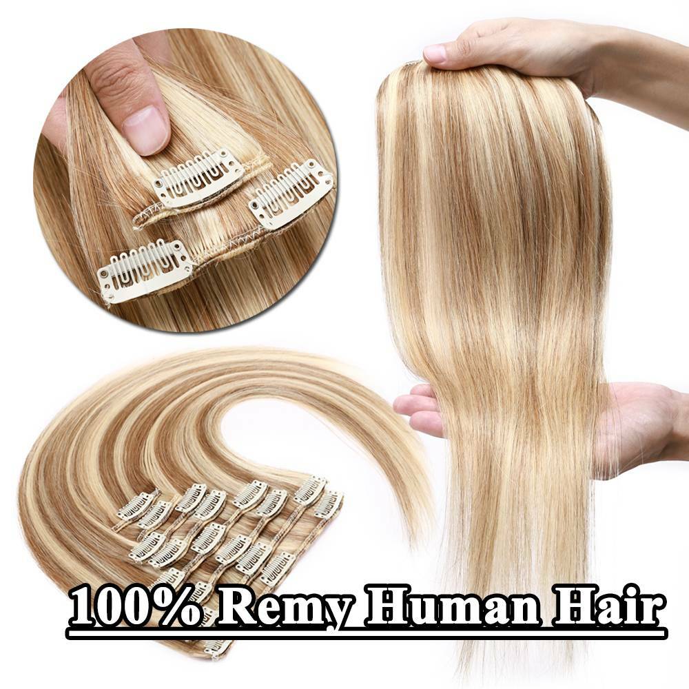 8PCS Clip In Hair Extensions 100% Real Soft Human Hair Weft Any Color 14″-24″ US