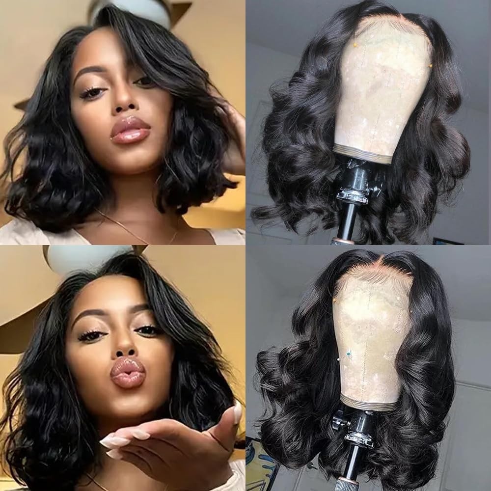Wear and Go Glueless Wig Body Wave Bob Wig Human Hair Pre Cut 4×4 Lace Front wig