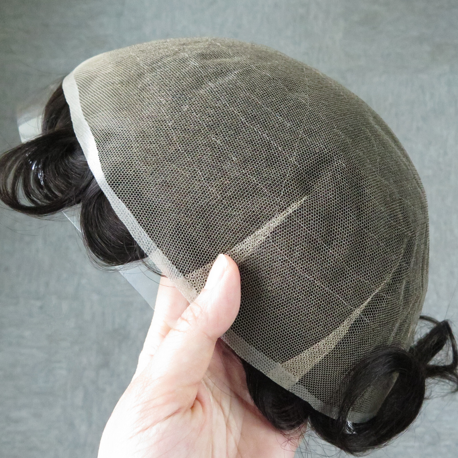 Mens Toupee Swiss Lace Human Hair Systems Hairpieces Bleached Hairline 90% #1B