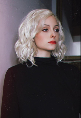 Short Platinum Blonde Lace Front Wig Curly Wavy Bob Wigs Costumes Cosplay Wigs