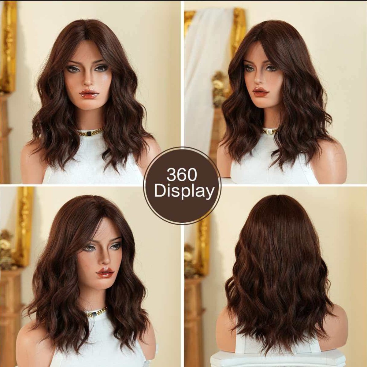 Fluffy Short Bob Wig with Curtain Bangs Heat Resistant Synthetic Cosplay Party
