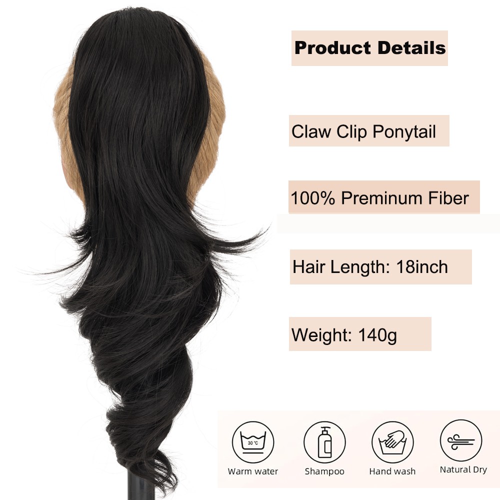 Claw Clip In Ponytail Clip On Pony Tail Hair Extensions for Women Wavy Long 18in