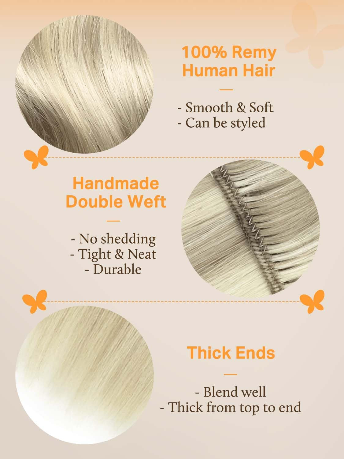 Weft Hair Extensions, 24 Inch 140G Ash Blonde Highlighted Platinum Blonde, Long